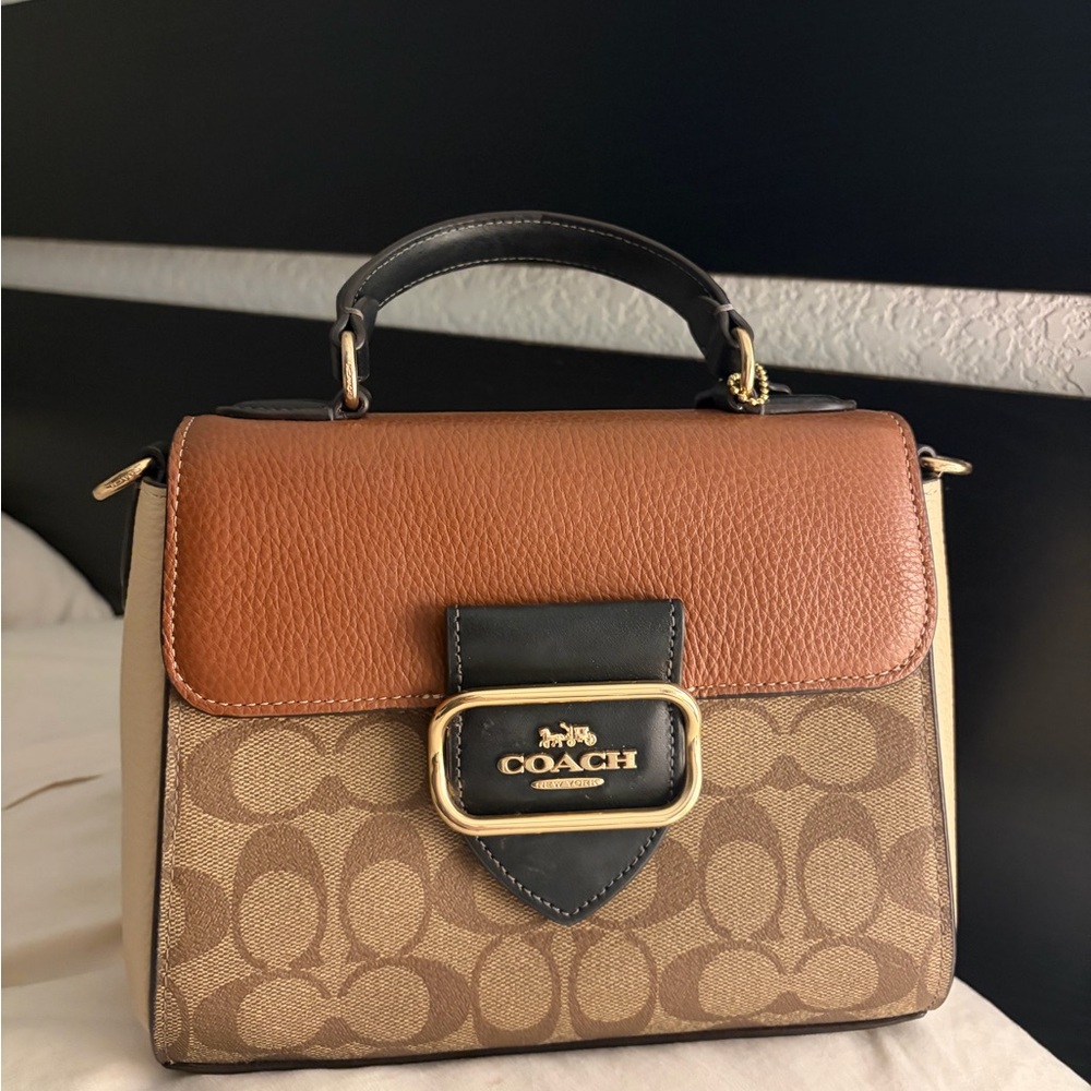 Coach Two-Tone Signature Top-Handle Satchel in Brown and Black